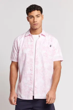 Mens Hibiscus Floral Print Short Sleeve Shirt in Orchid Pink