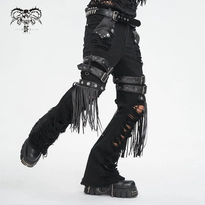 Men's Punk Ripped Tassels Pants