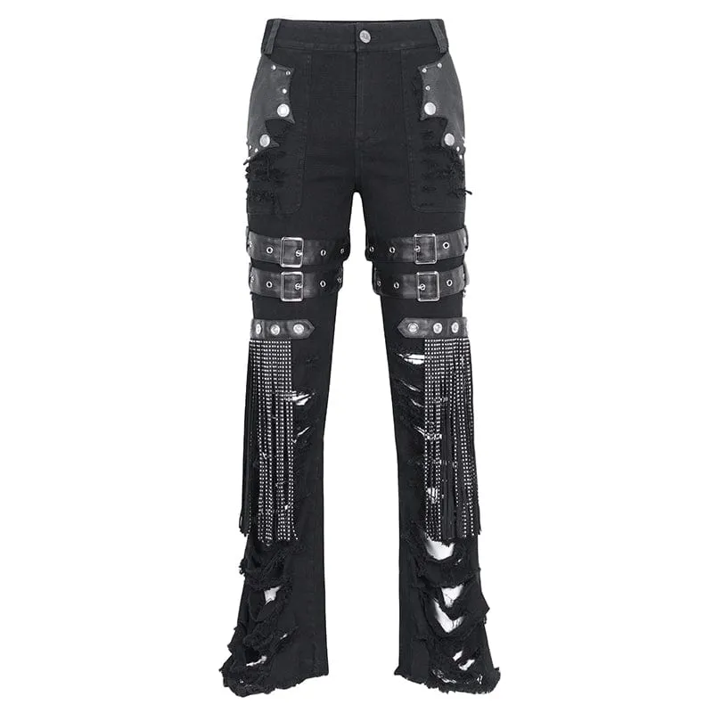 Men's Punk Ripped Tassels Pants