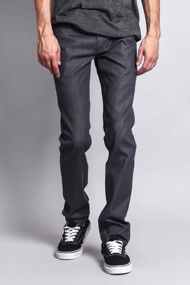 Men's Skinny Fit Raw Denim Jeans (Charcoal)