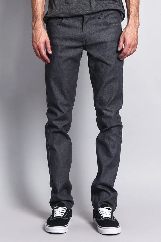 Men's Skinny Fit Raw Denim Jeans (Charcoal)