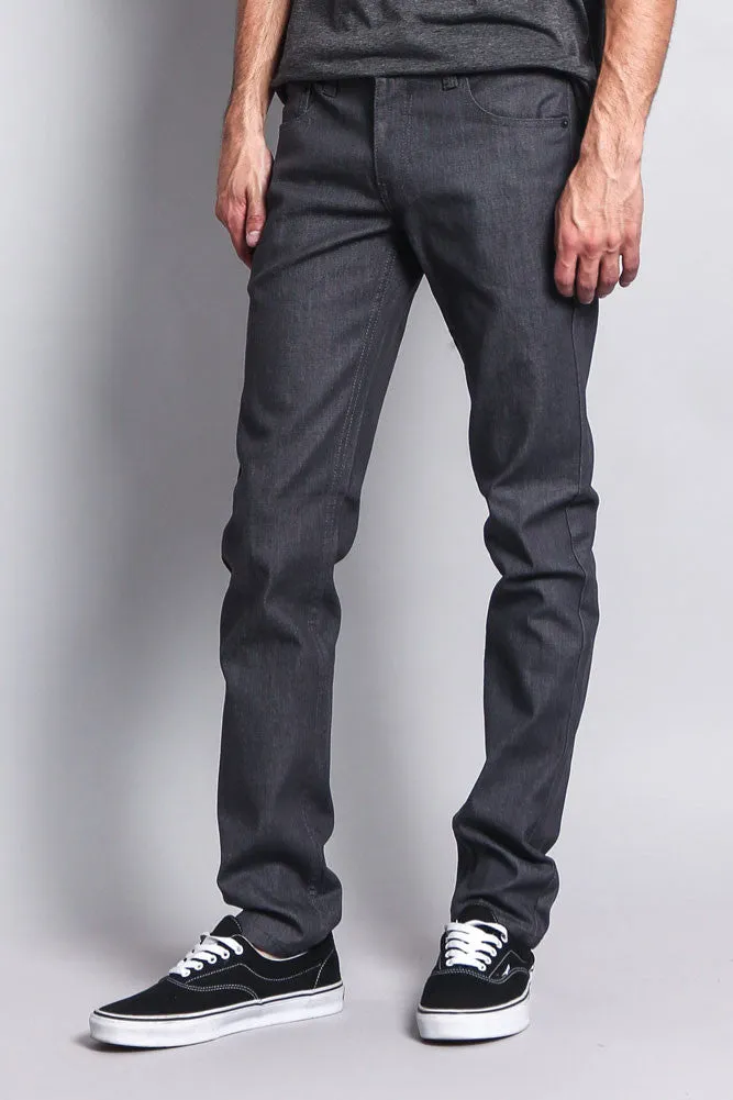 Men's Skinny Fit Raw Denim Jeans (Charcoal)