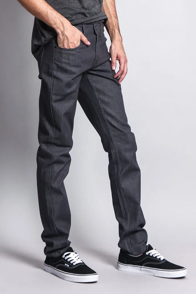 Men's Skinny Fit Raw Denim Jeans (Charcoal)