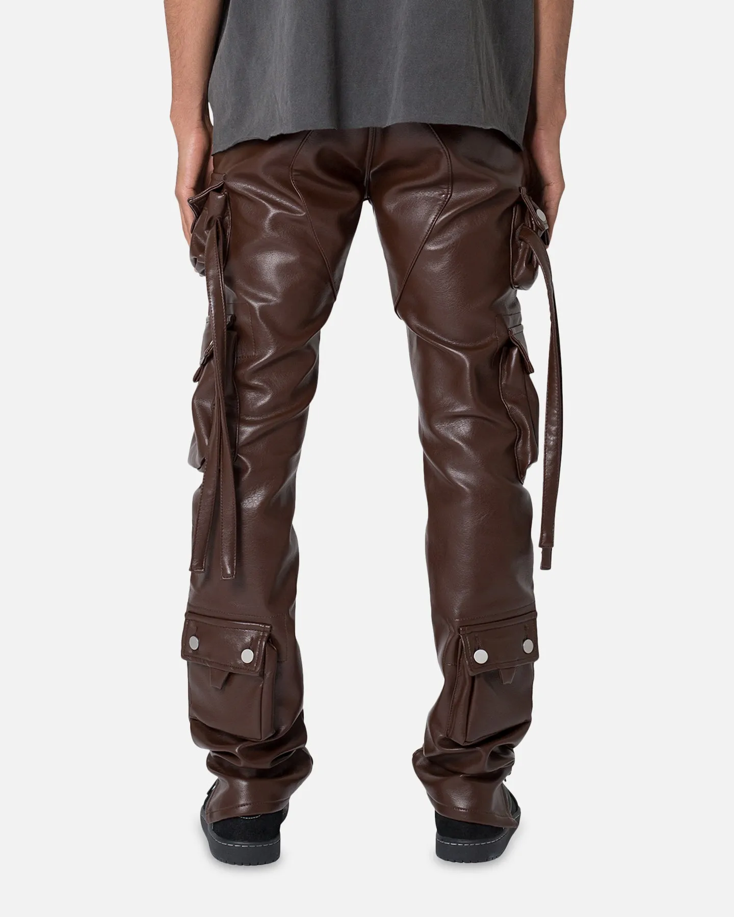 MNML D152 Leather Cargo Pants Brown