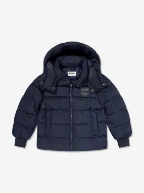 Moschino Kids Logo Puffer Jacket in Navy