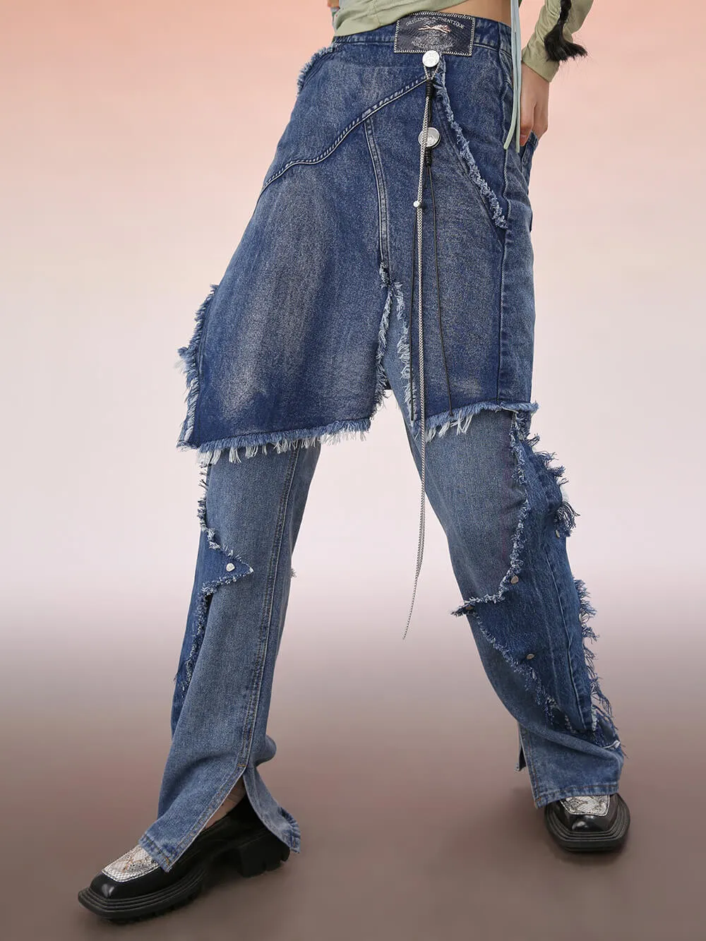 MUKZIN Irregular Straight Denim Trousers