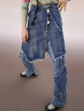 MUKZIN Irregular Straight Denim Trousers