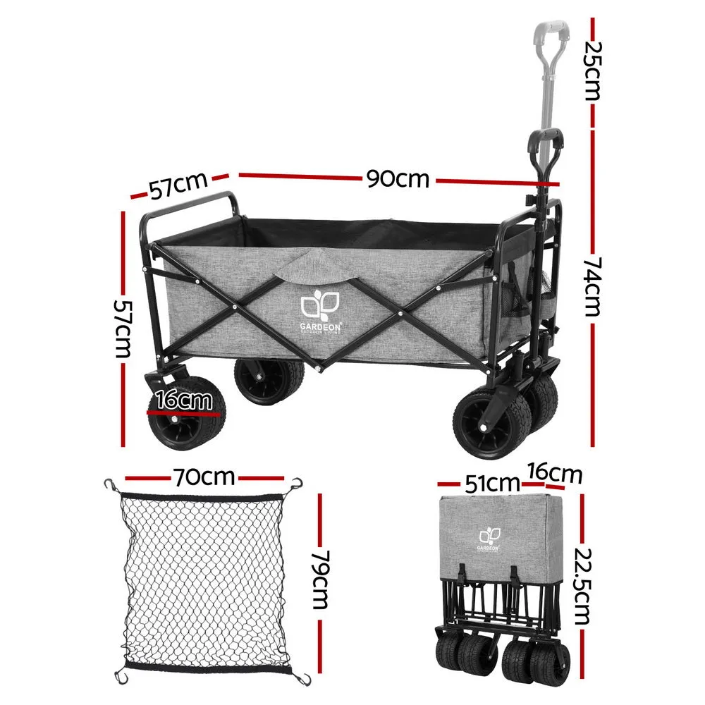 Multifunction Grey Garden Cart with Cargo Net - Gardeon