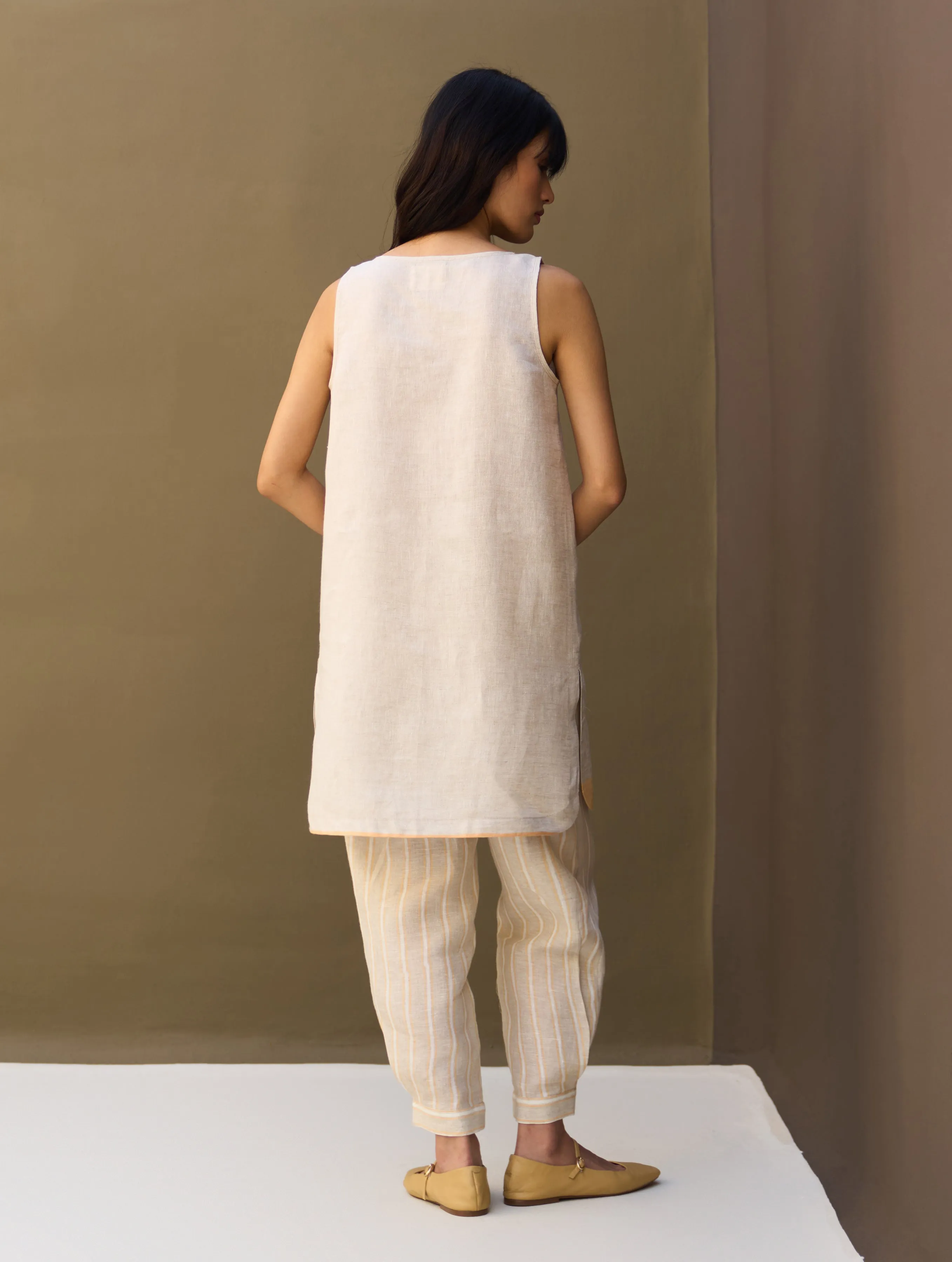 Nu Border Linen Kurta Set - Natural