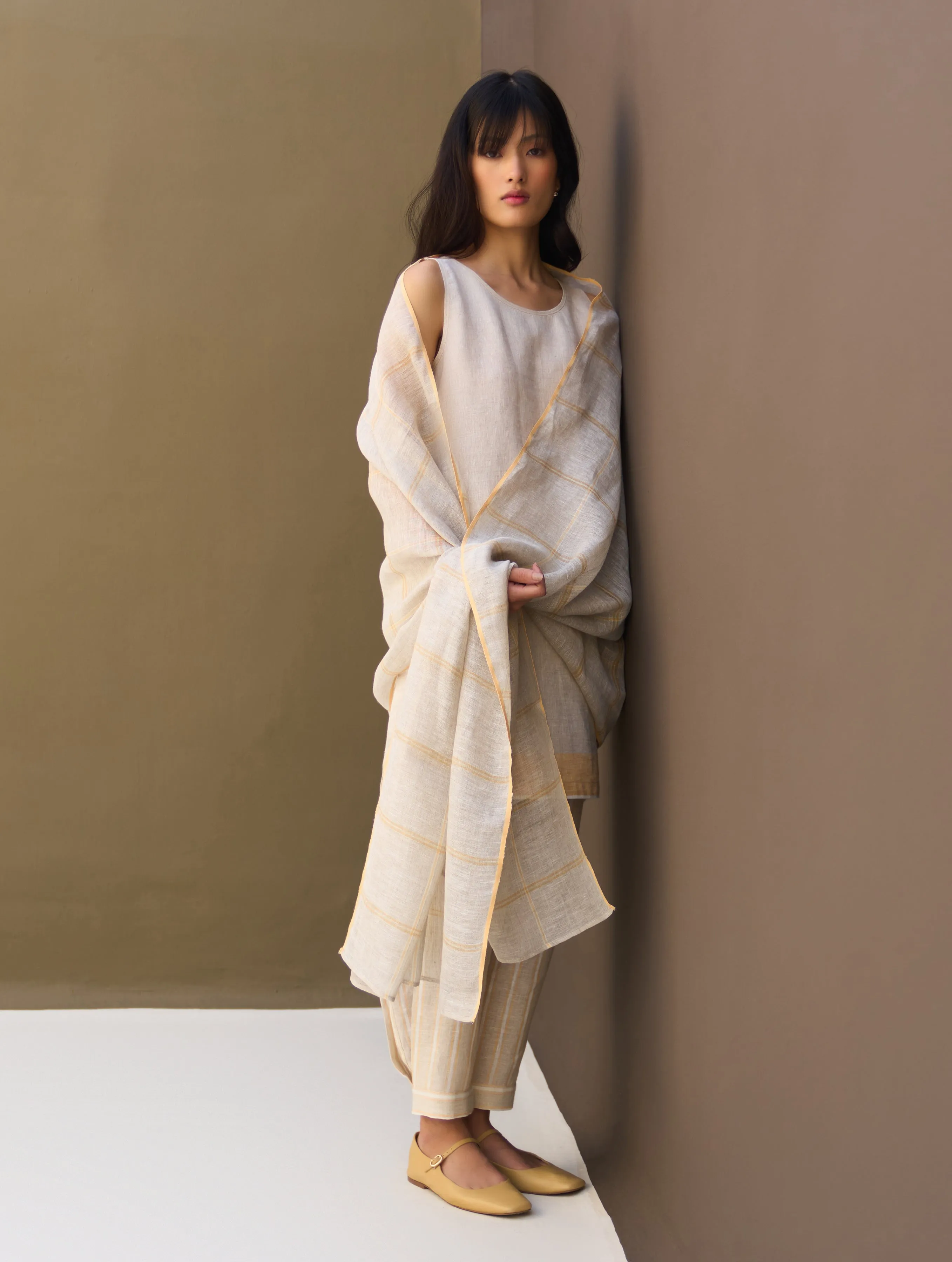 Nu Border Linen Kurta Set - Natural