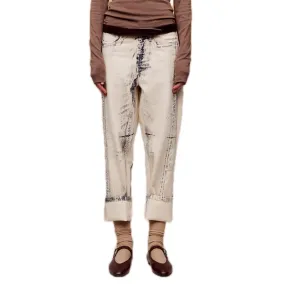 Offset Printed Denim Cropped Tapered Pants