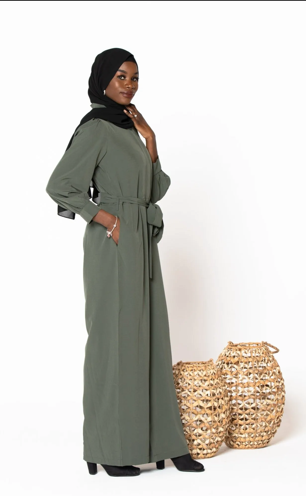 Olive Lattice Long Sleeve Jumpsuit-CLEARANCE