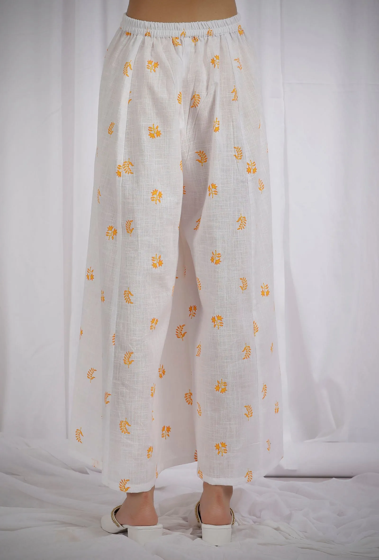 Orange and White Cotton Kalidar Pants