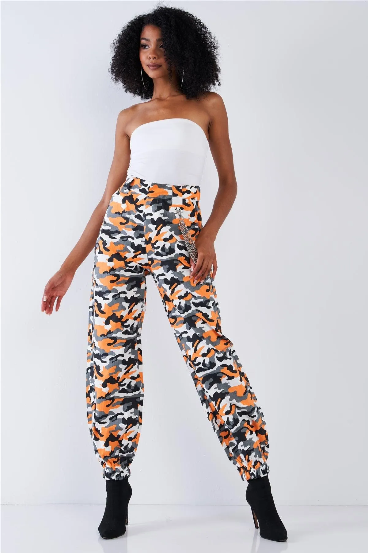 Orange Camouflage Cargo Detachable Triple Chain Pants