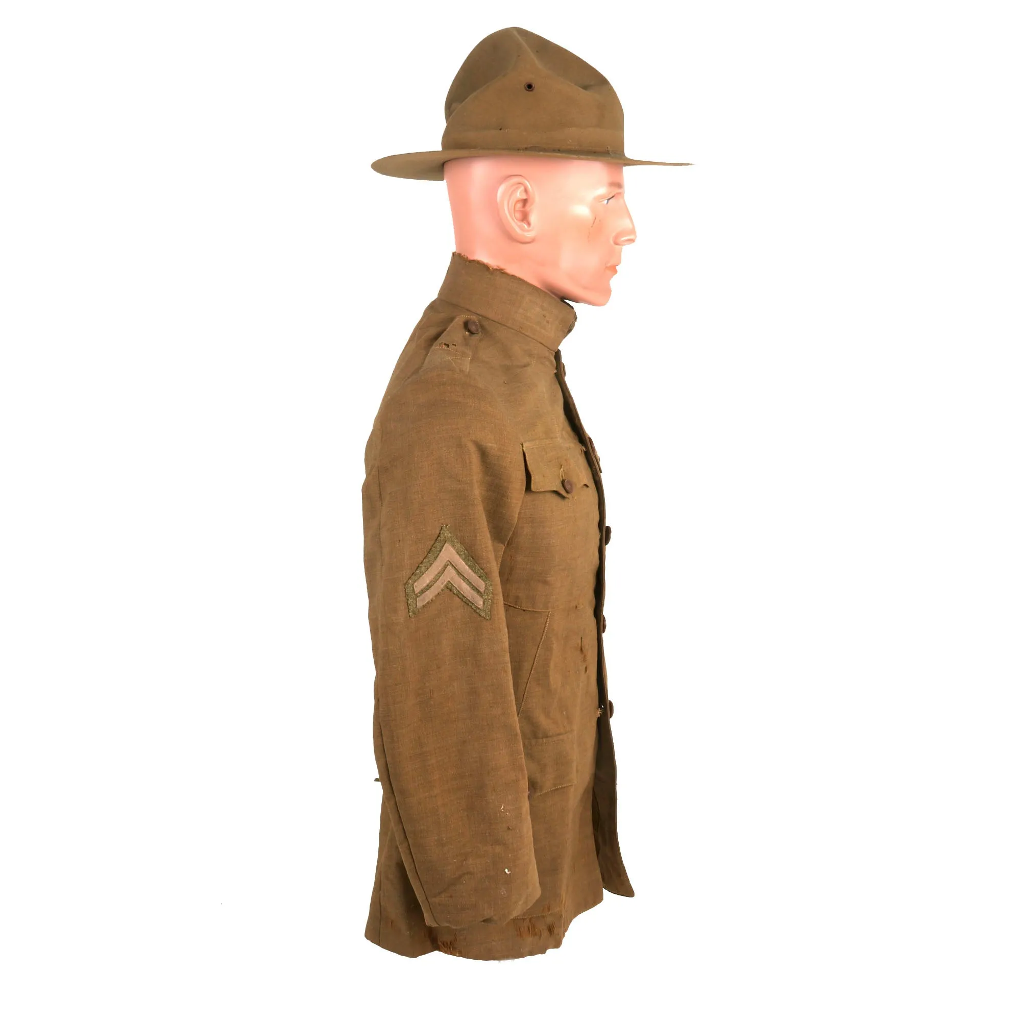 Original U.S. WWI Named Tough ‘Ombres 90th Division Uniform Grouping - Double Patched Uniform - Bag of Captured German Souvenirs