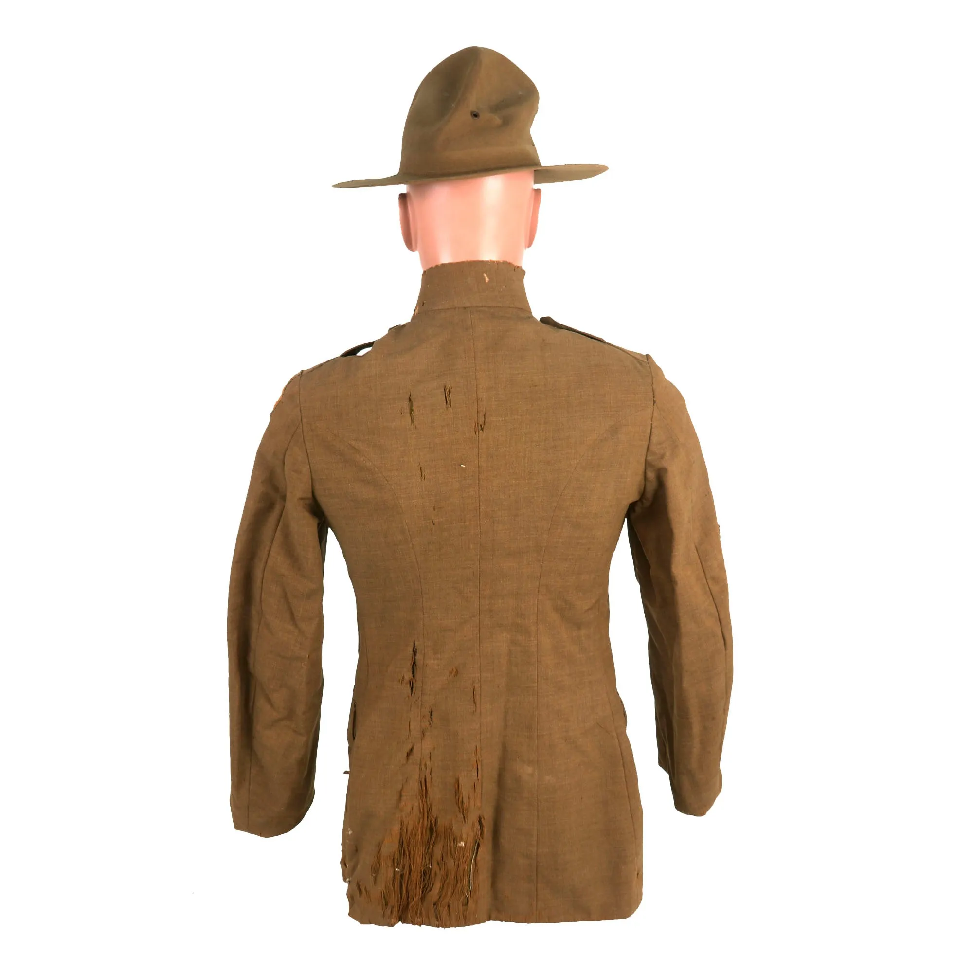 Original U.S. WWI Named Tough ‘Ombres 90th Division Uniform Grouping - Double Patched Uniform - Bag of Captured German Souvenirs