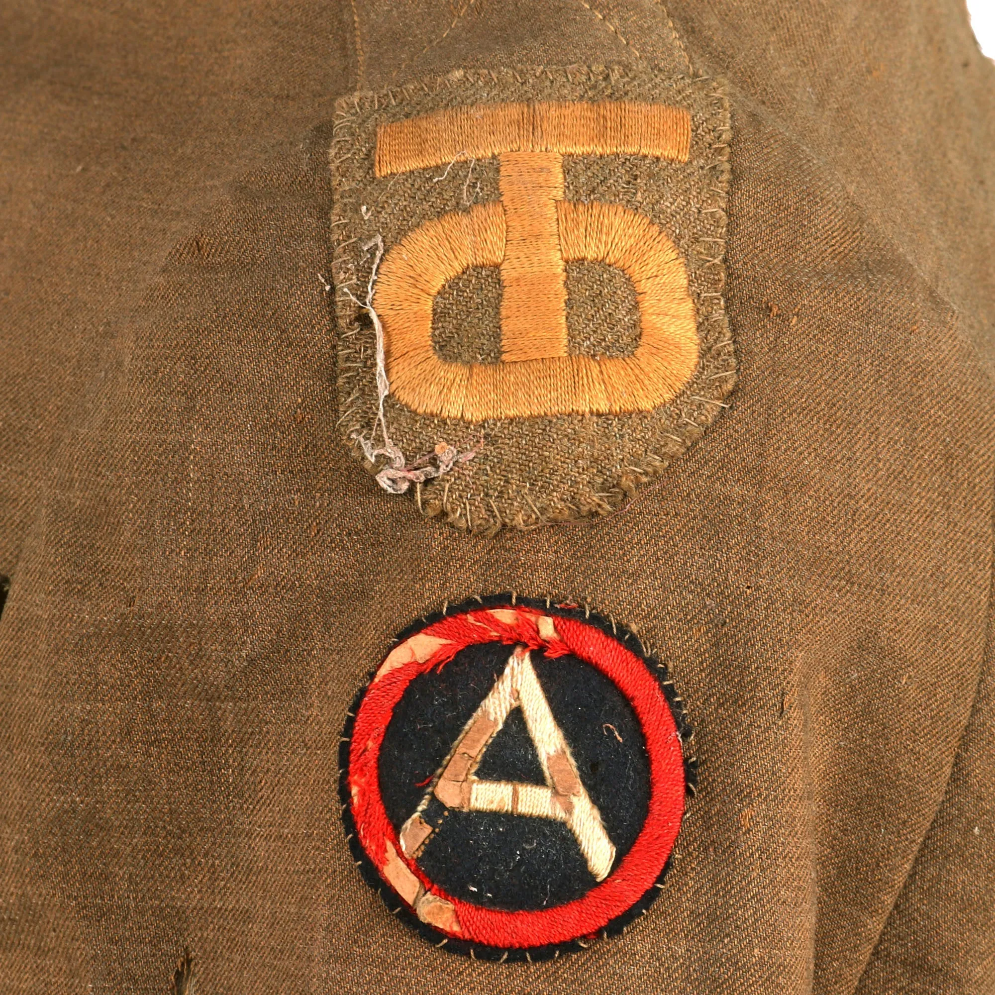 Original U.S. WWI Named Tough ‘Ombres 90th Division Uniform Grouping - Double Patched Uniform - Bag of Captured German Souvenirs