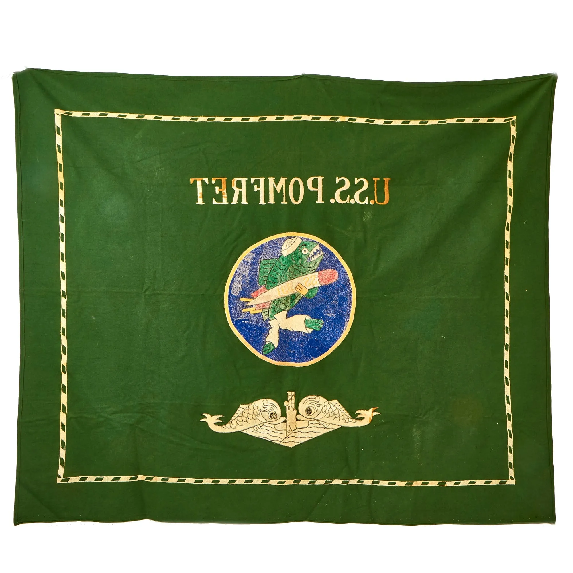 Original U.S. WWII USS Pomfret (SS-391) Balao-class Submarine Wool Embroidered “Battle Flag” - 64 ½” x 53 ½”