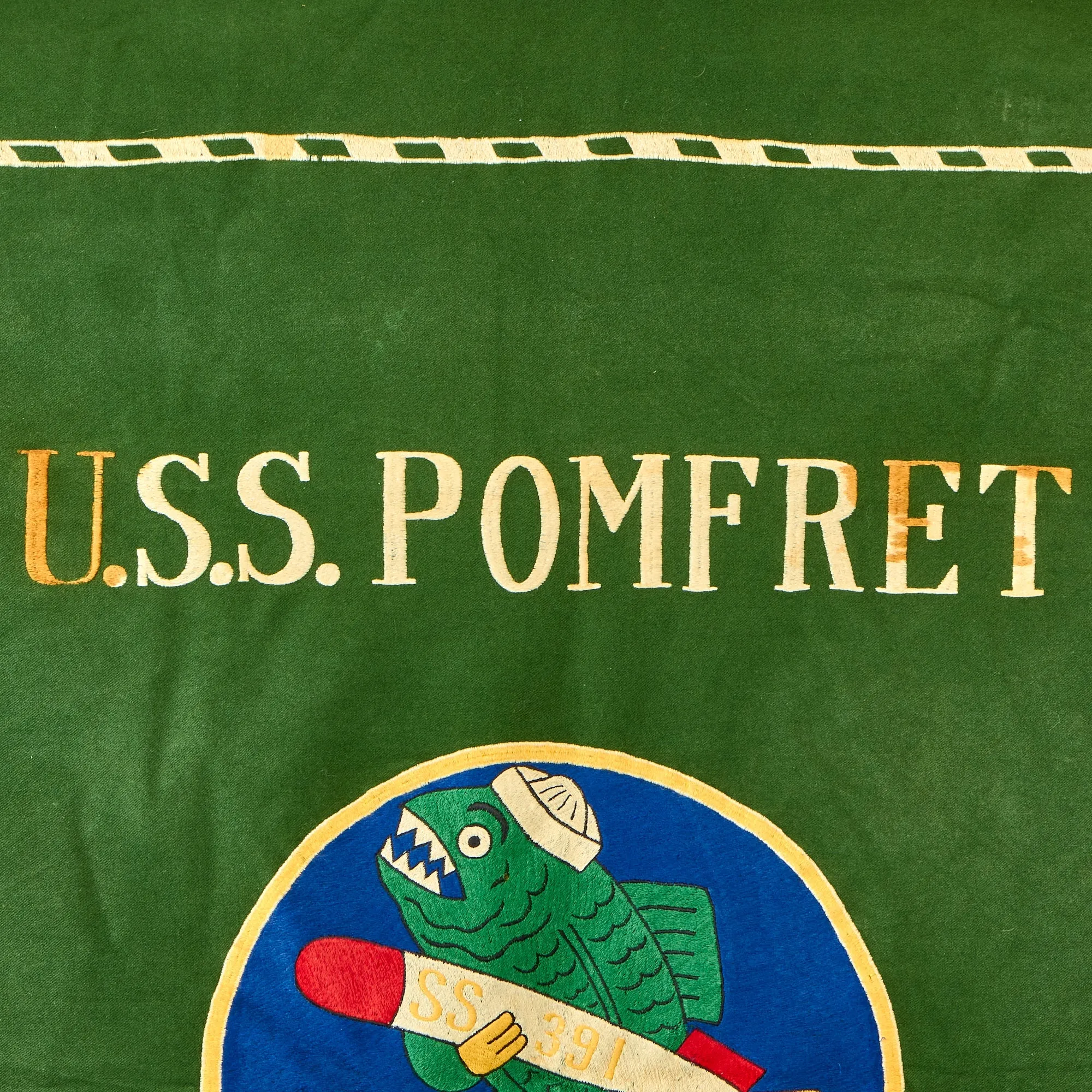 Original U.S. WWII USS Pomfret (SS-391) Balao-class Submarine Wool Embroidered “Battle Flag” - 64 ½” x 53 ½”