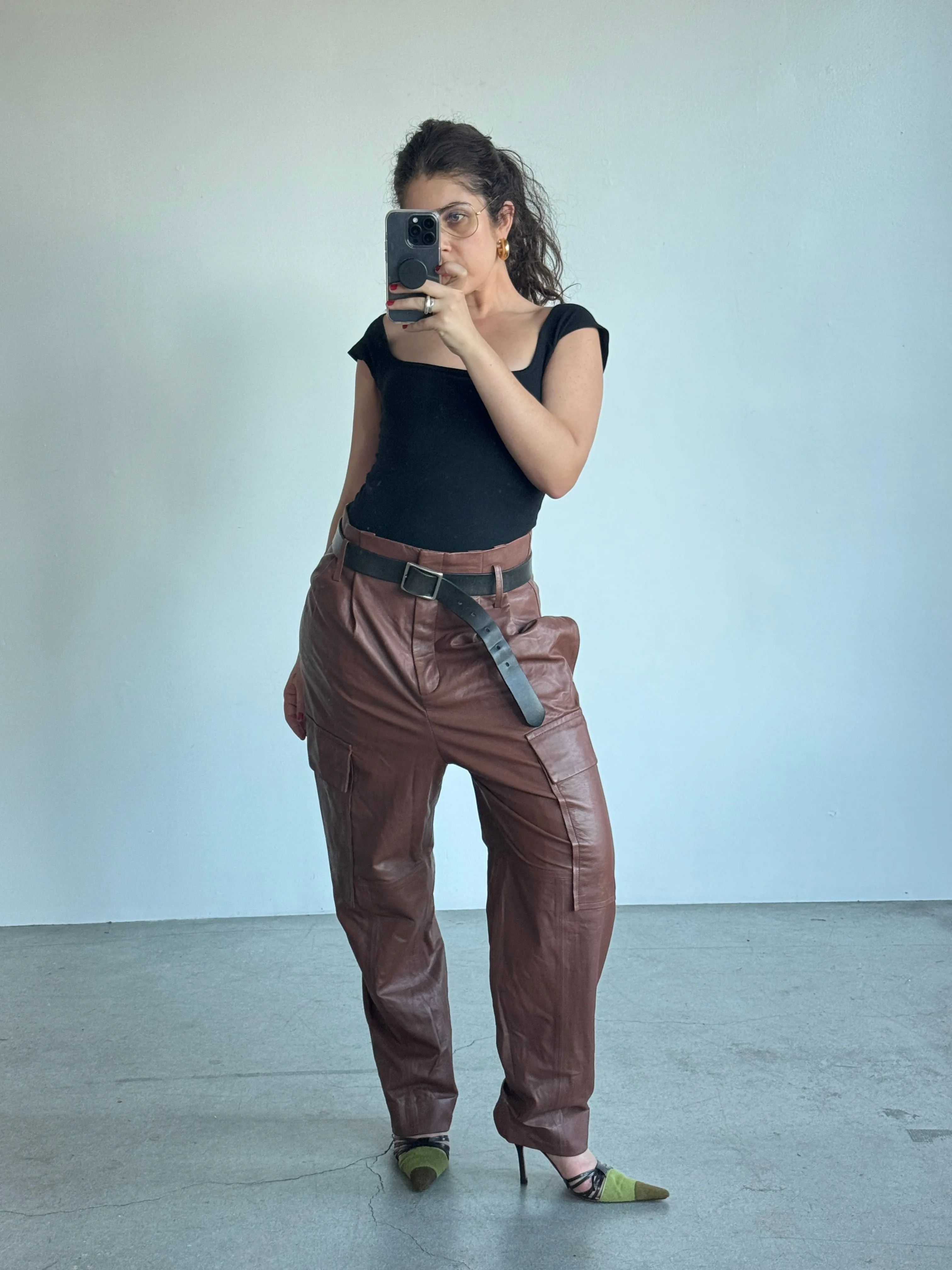 OROTON LEATHER CARGO PANTS