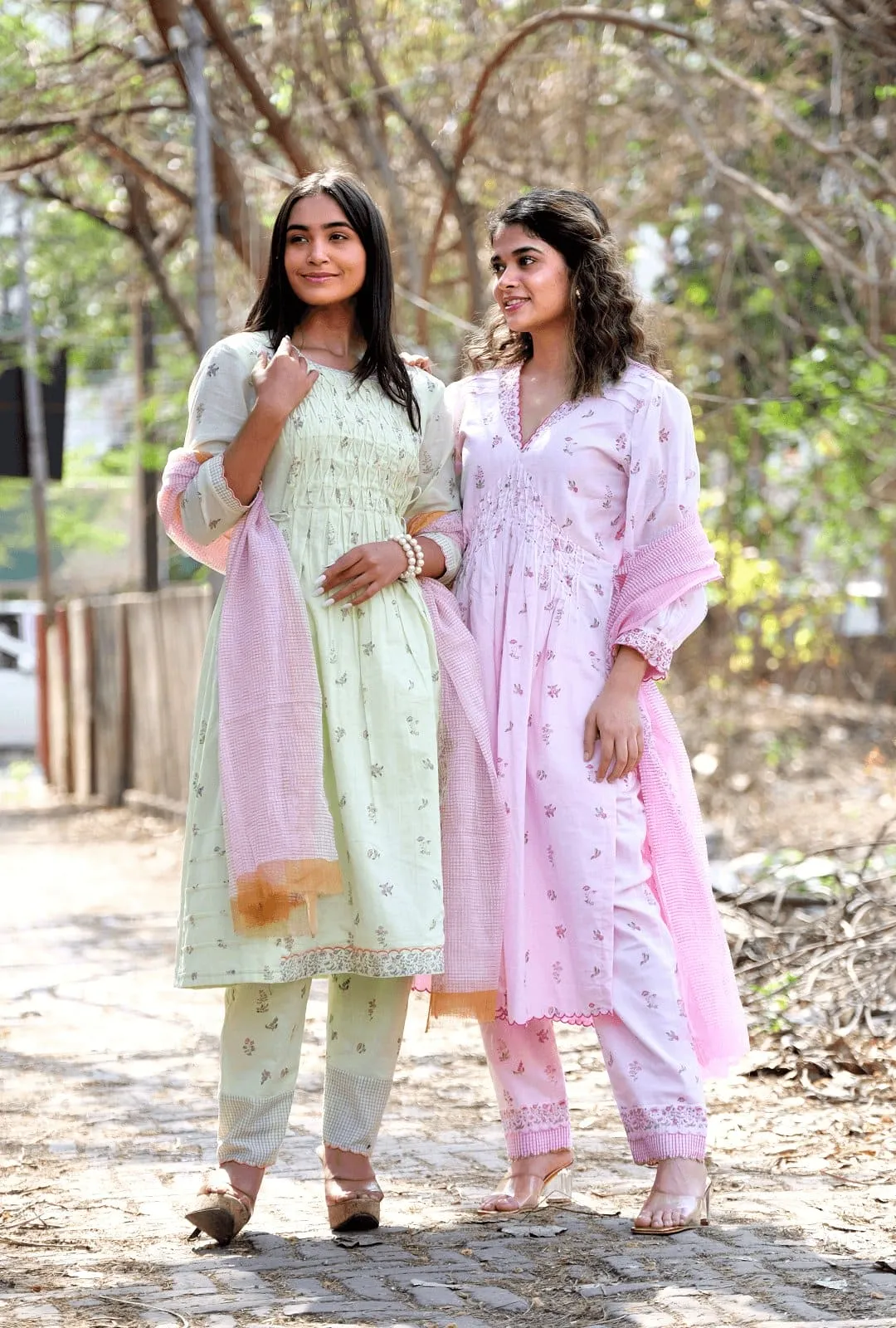 Pink Women Block Print Kurta set