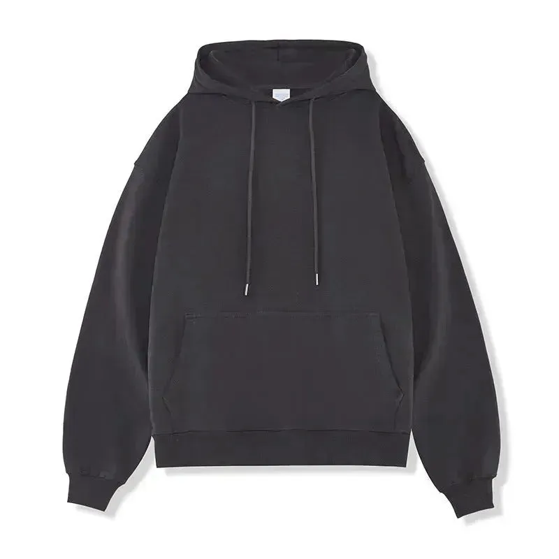 Plain Color American Retro Hoodie Pullover Sweatshirt Men