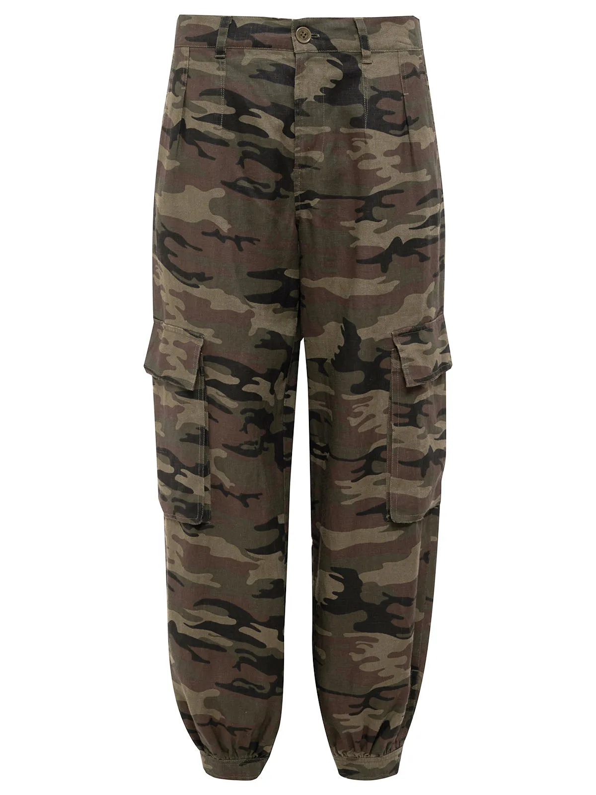 Pleated Linen Cargo Semi-High Rise Pant Little Hero Camo