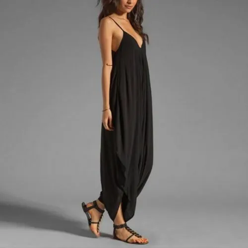 Plus Size High Fashion Bohemian Black Sleeveless Jumpsuit