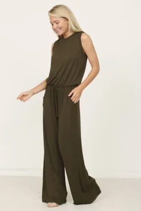 plus solid draw string pocket jumpsuit