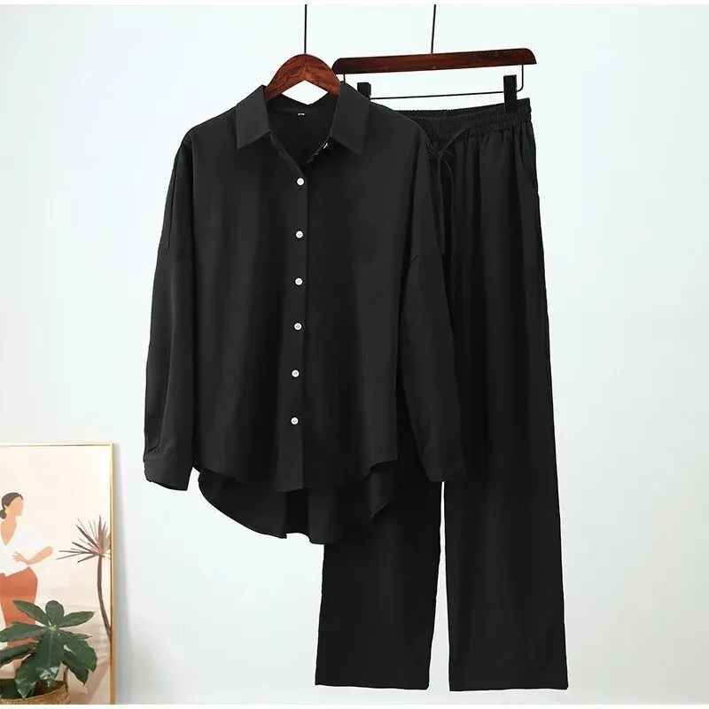 Pre Order:  Long Sleeves Shirt   Wide Leg Pants Set