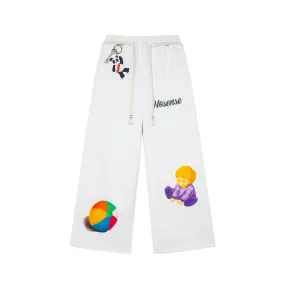 Printed Embellished Long Sweatpants In White