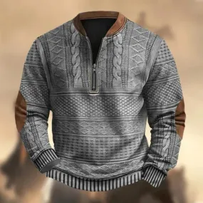 Printed Men's 3D Half Placket Zipper Sweatshirt Pullover