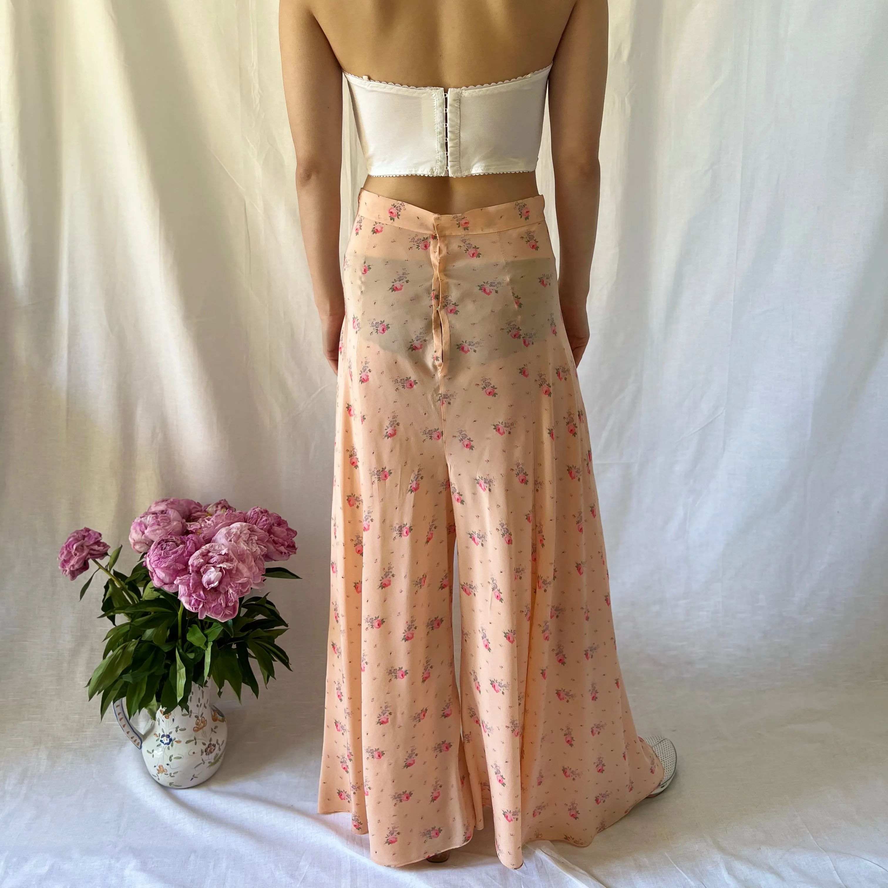 Rare 1930s silk floral palazzo pants