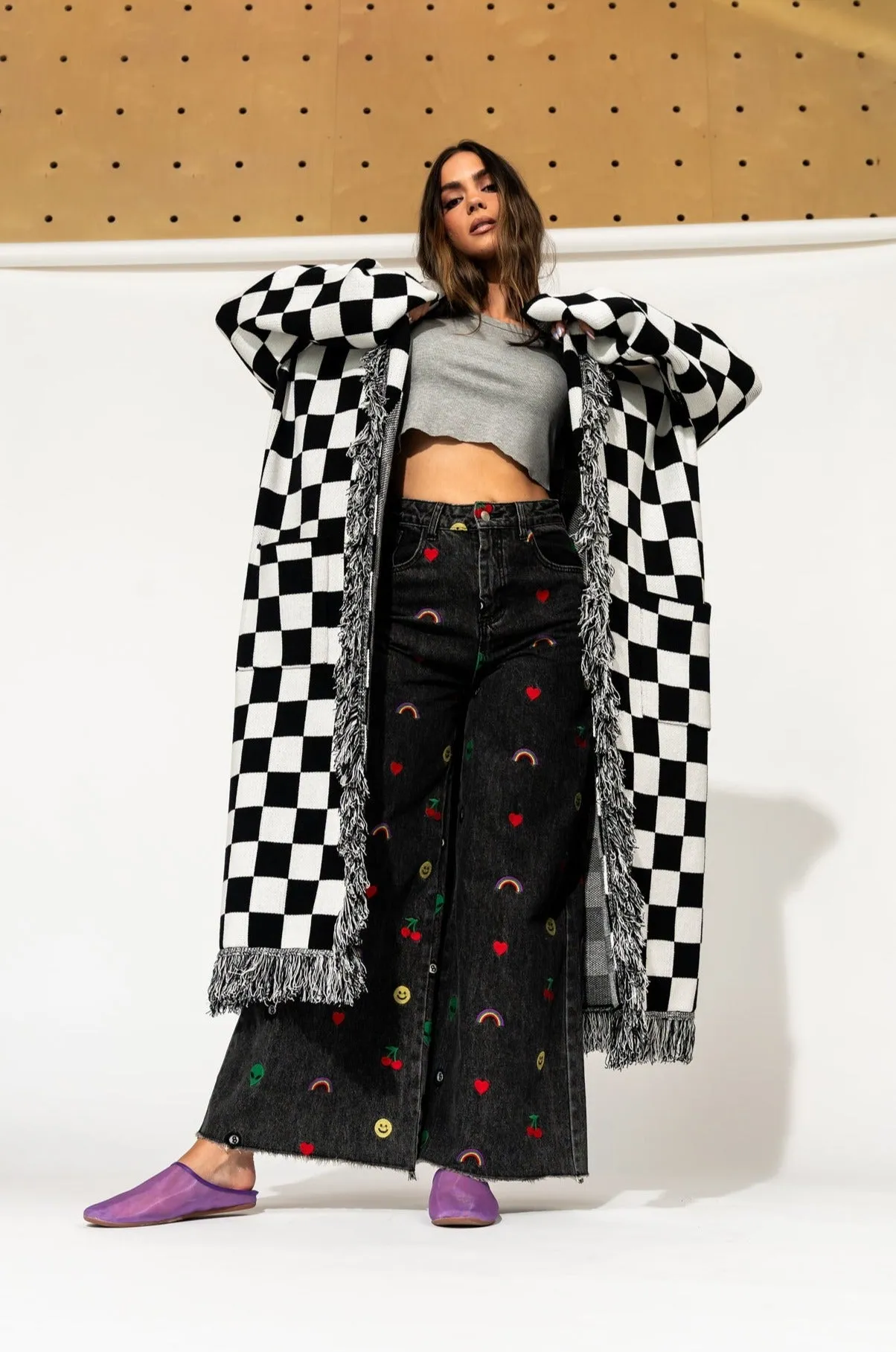 Rare Embroidered Wide Leg Denim in Happy Thoughts