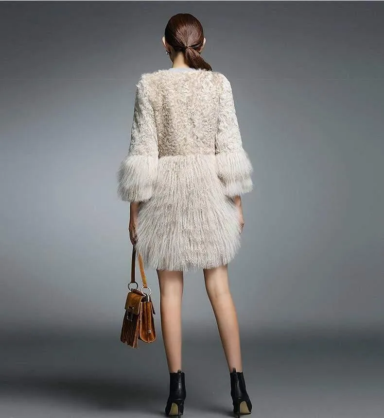 Real Fur Coat for Women Natural Lamb Fur with Mongolia Sh...