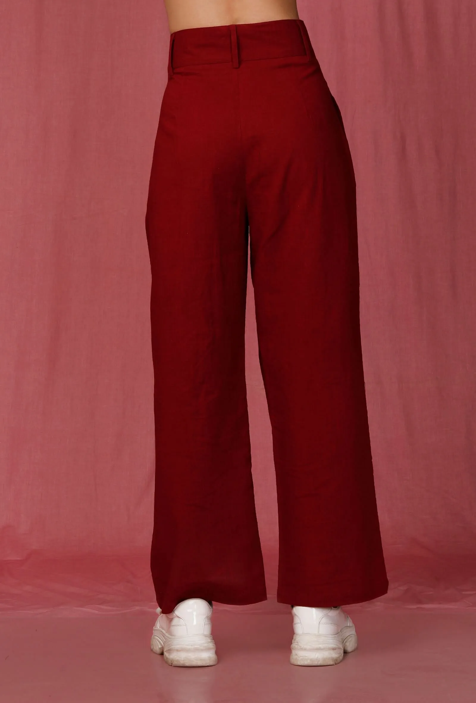 Red Plain Linen Pant