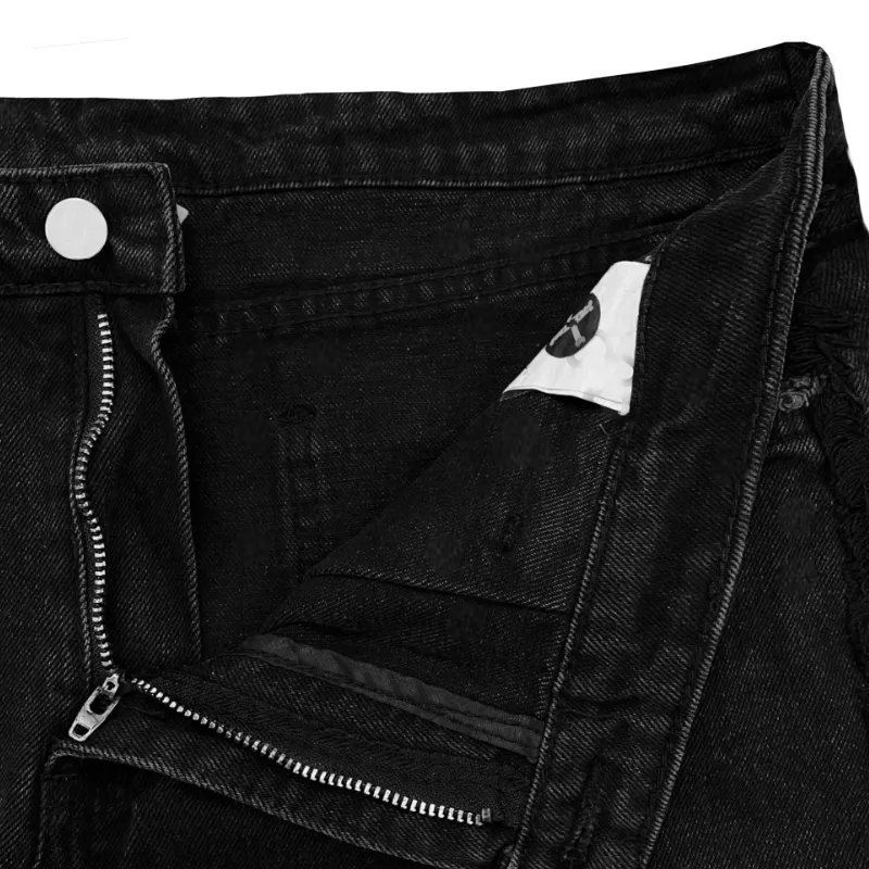 Relax fit deconstructed jeans with zipper cuff