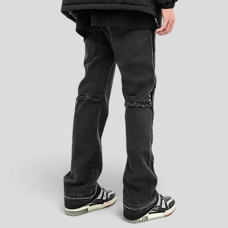 Relax fit deconstructed jeans with zipper cuff