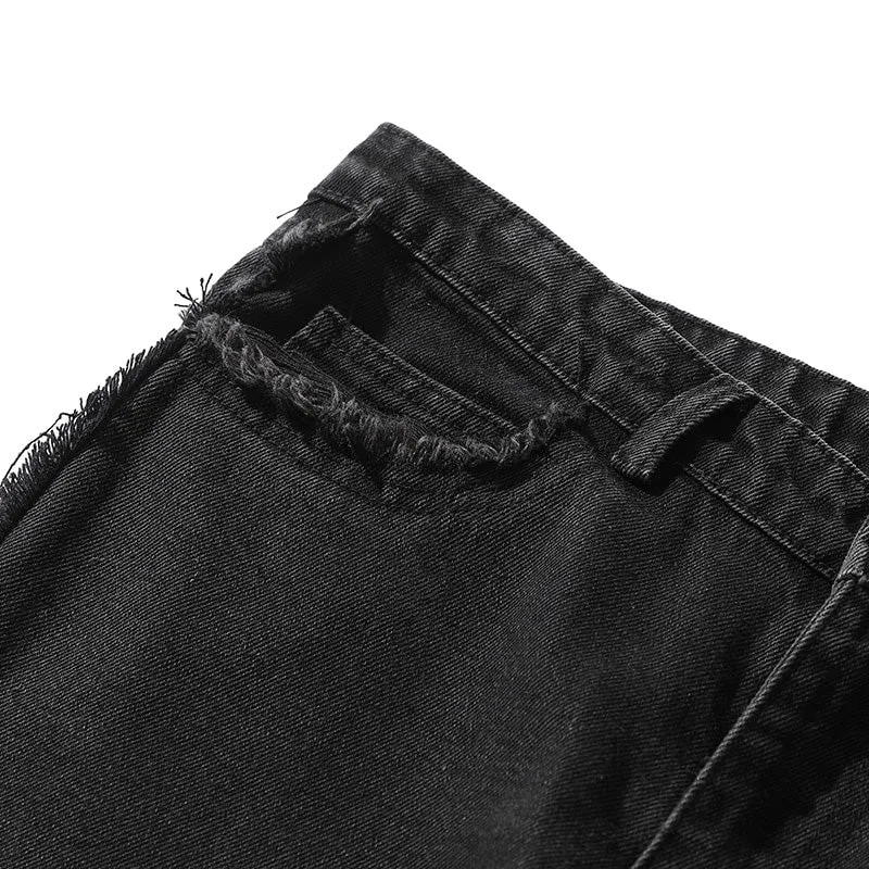 Relax fit deconstructed jeans with zipper cuff