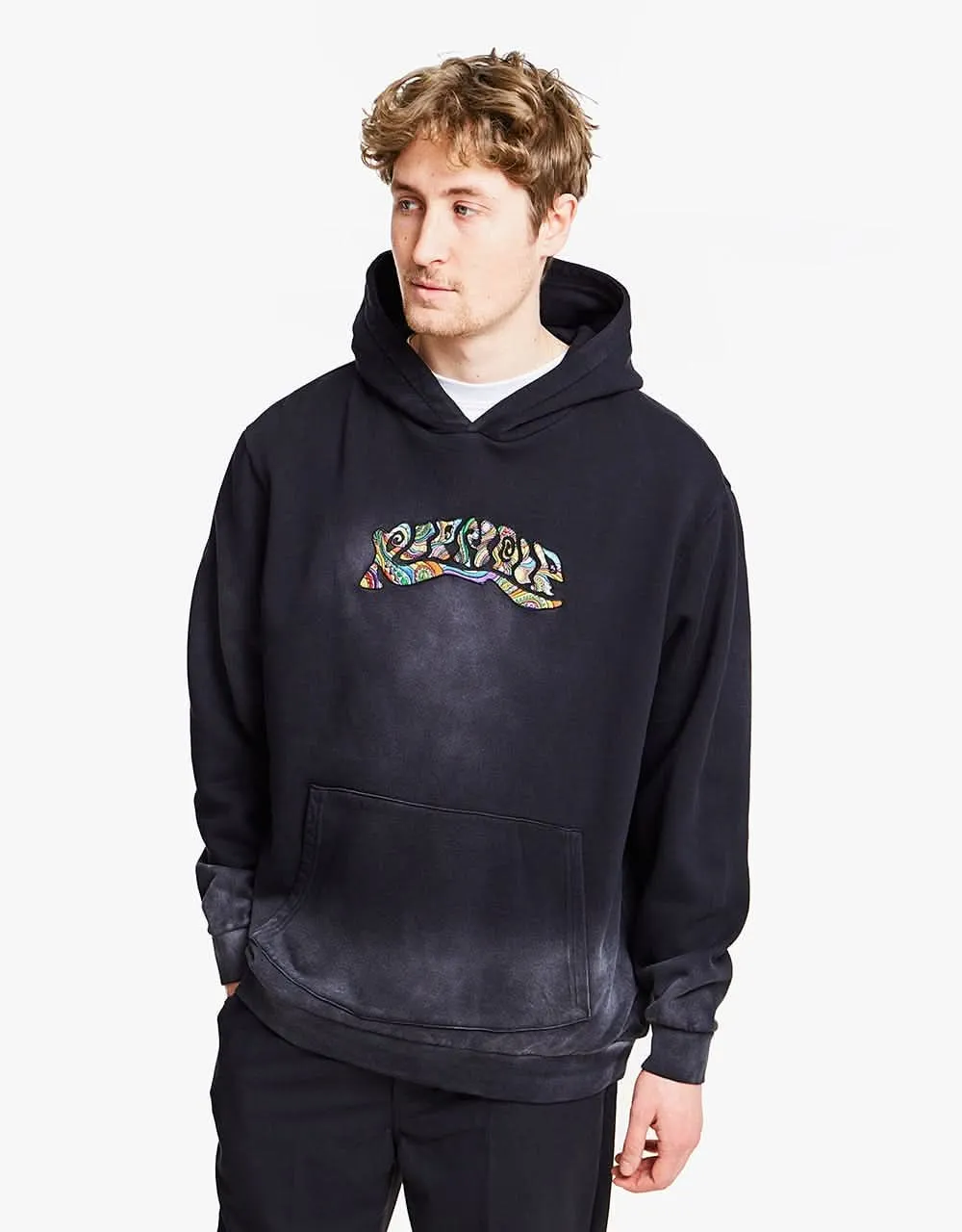 RIPNDIP Tribe Embroidered Pullover Hoodie - Black & Cream Faded Dye