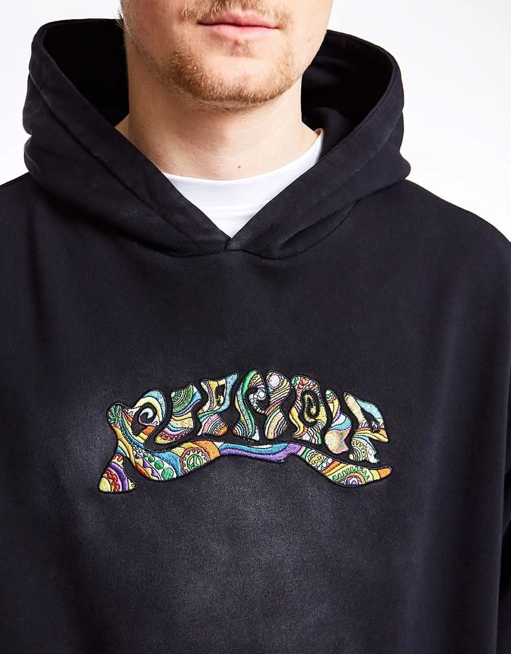 RIPNDIP Tribe Embroidered Pullover Hoodie - Black & Cream Faded Dye