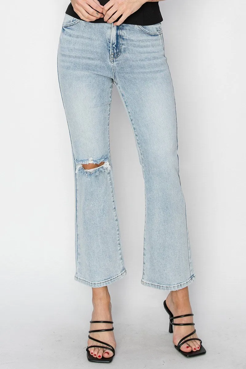 Risen Jeans - High Rise Distressed Ankle Flare Jeans - RDP5696L