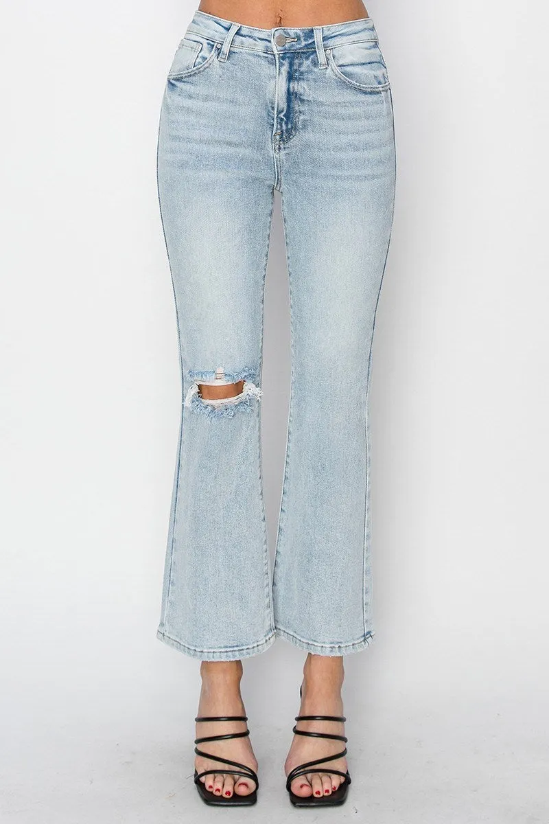 Risen Jeans - High Rise Distressed Ankle Flare Jeans - RDP5696L