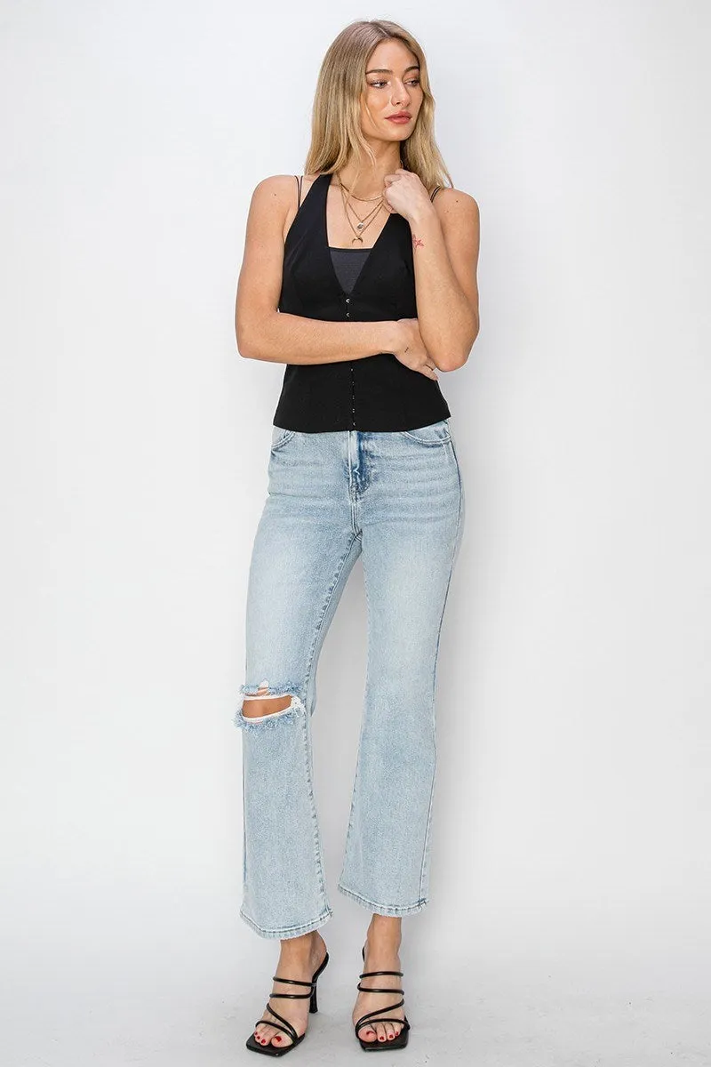 Risen Jeans - High Rise Distressed Ankle Flare Jeans - RDP5696L