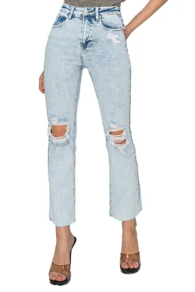 Risen Jeans - High Rise Knee Distressed Ankle Jeans - RDP5756