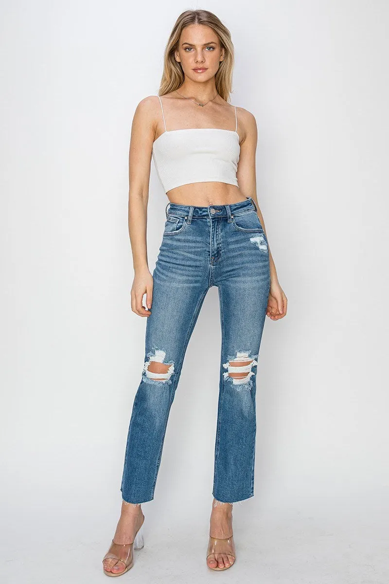 Risen Jeans - High Rise Knee Distressed Ankle Jeans - RDP5756