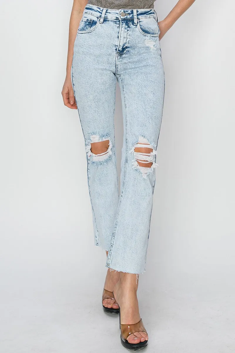 Risen Jeans - High Rise Knee Distressed Ankle Jeans - RDP5756