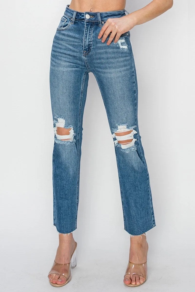 Risen Jeans - High Rise Knee Distressed Ankle Jeans - RDP5756