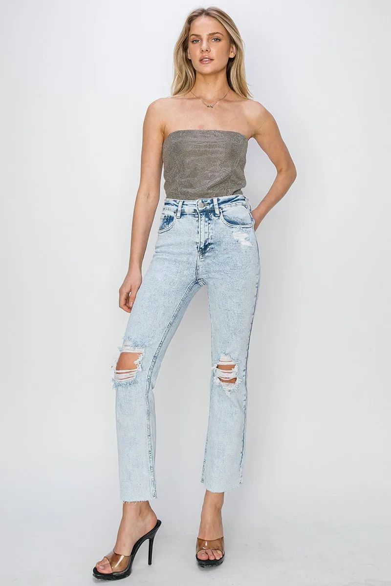 Risen Jeans - High Rise Knee Distressed Ankle Jeans - RDP5756