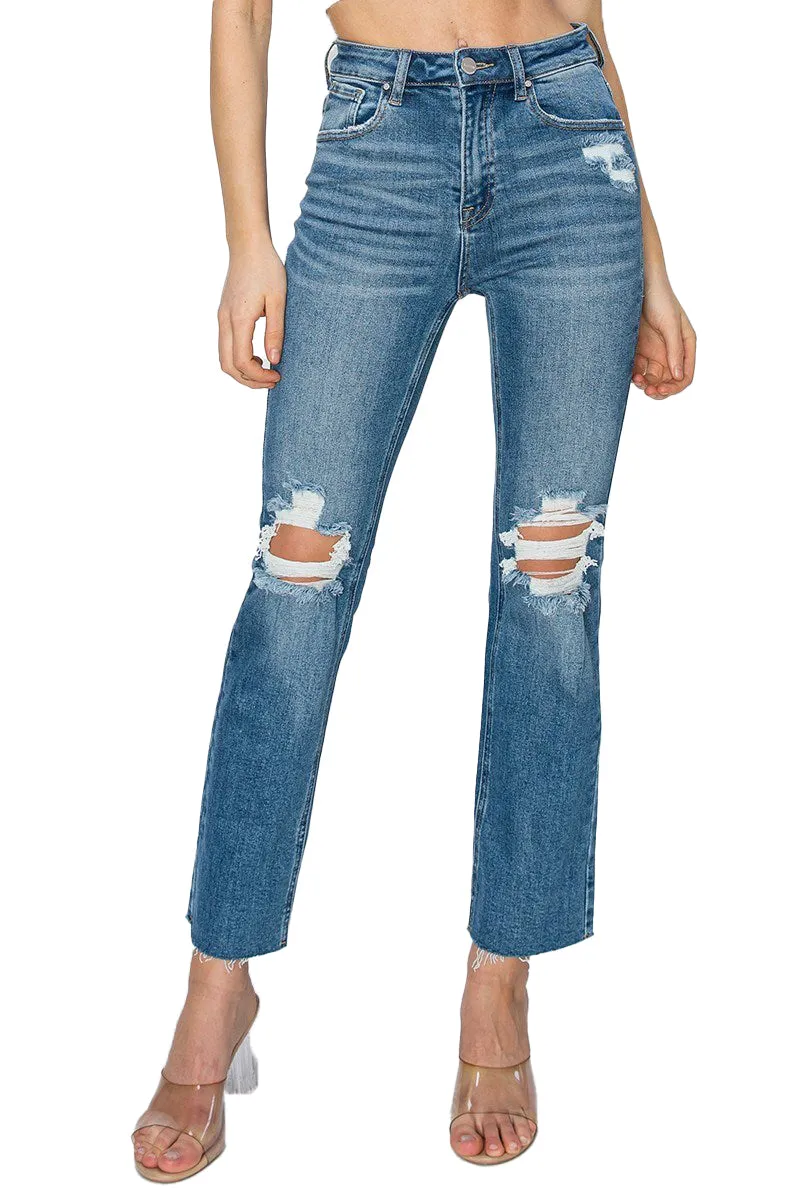 Risen Jeans - High Rise Knee Distressed Ankle Jeans - RDP5756